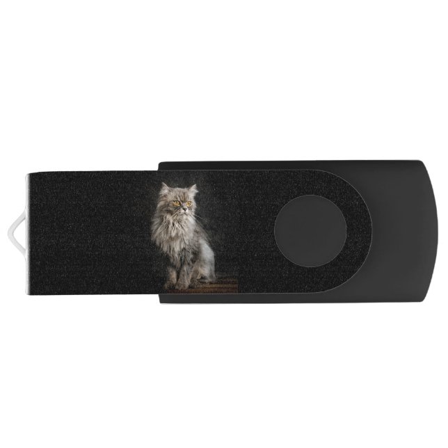 Gray Fluffy Cat  Flash Drive (Back)
