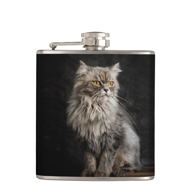 Gray Fluffy Cat  Flask (Front)