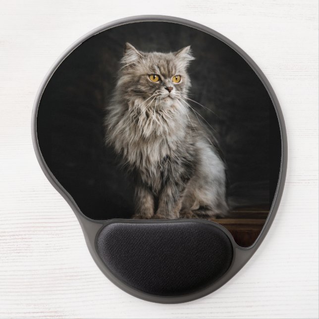 Gray Fluffy Cat  Gel Mouse Pad (Front)