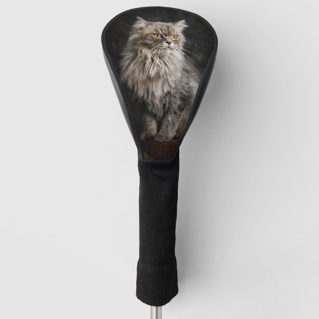Gray Fluffy Cat  Golf Head Cover (Front)