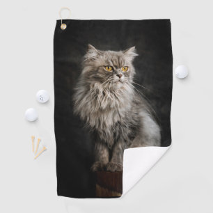 Gray Fluffy Cat  Golf Towel
