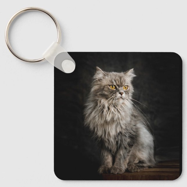 Gray Fluffy Cat  Keychain (Front)