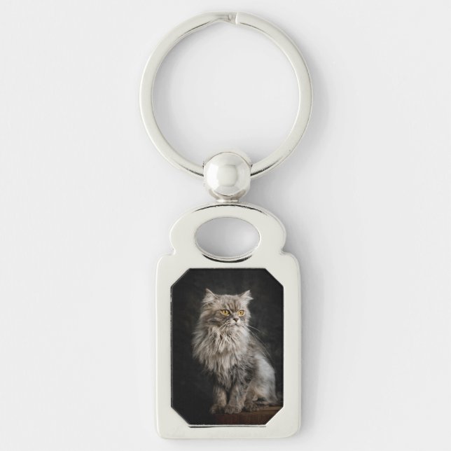 Gray Fluffy Cat  Keychain (Front)