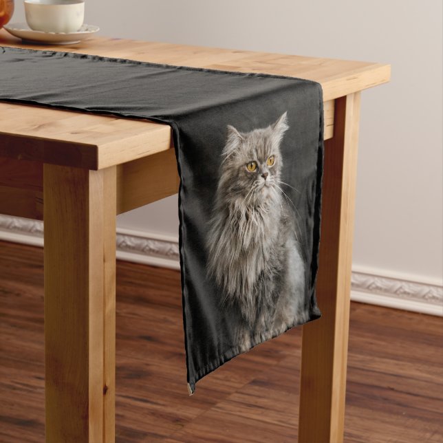 Gray Fluffy Cat  Long Table Runner (In Situ)