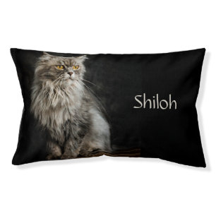 Gray Fluffy Cat Personal Photo and Name Pet Bed