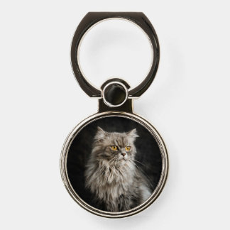 Gray Fluffy Cat  Phone Ring Stand