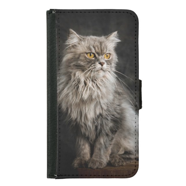 Gray Fluffy Cat  Samsung Galaxy Wallet Case (Front)