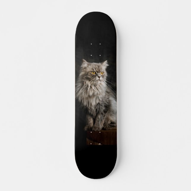 Gray Fluffy Cat  Skateboard (Front)