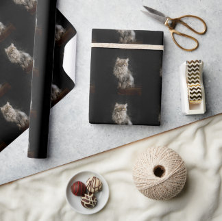 Gray Fluffy Cat  Wrapping Paper