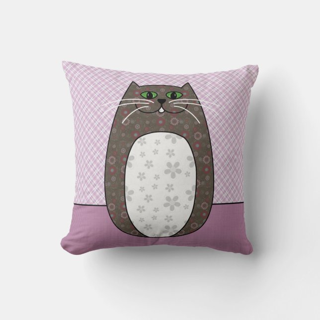 'Gray Folk Cat' Pillow (Front)