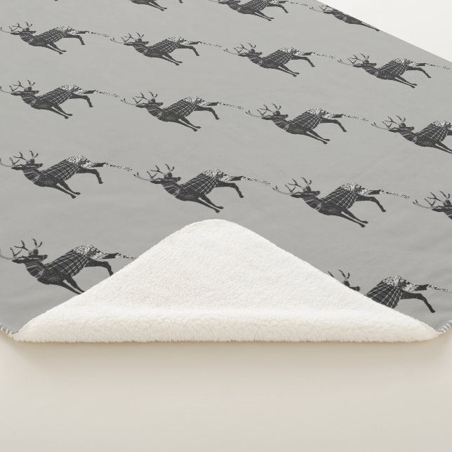 Gray Forest Nursery Deer Pattern Sherpa Blanket (3/4)