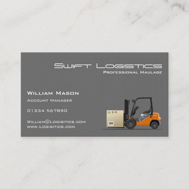 Gray Forklift Logisitcs Professional Business Card (Front)