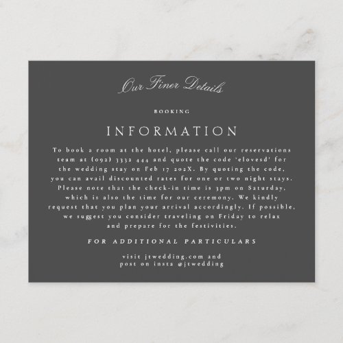 Gray Formal Classic Calligraphy Wedding Details Enclosure Card