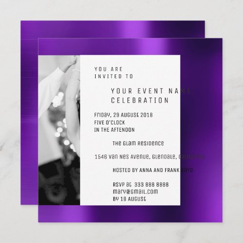 Gray Foto Pearly Geometry Purple Plum Metallic VIP Invitation