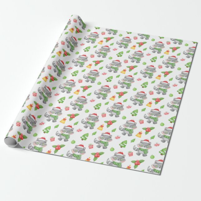 Gray Fox Christmas Wrapping Paper (Unrolled)