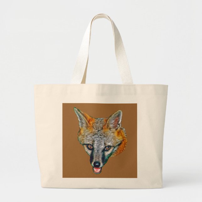 Gray Fox Drawing Large Tote Bag (Front)