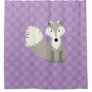 Gray Fox on Lavender Polka Dots Shower Curtain