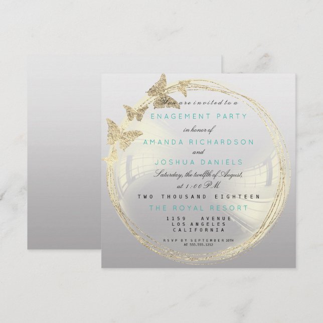 Gray Foxier Golden Bubble Wedding Engagement Ombre Invitation (Front/Back)