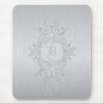 Gray  Frame and Brushed Aluminum-Custom Initial Mouse Pad<br><div class="desc">Light gray brushed aluminum texture with a vintage frame and a custom monogram.</div>