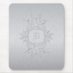 Gray  Frame and Brushed Aluminum-Custom Initial Mouse Pad