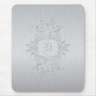 Gray  Frame and Brushed Aluminum-Custom Initial Mouse Pad