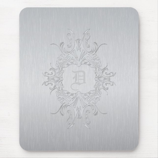 Gray  Frame and Brushed Aluminum-Custom Initial Mouse Pad (Front)