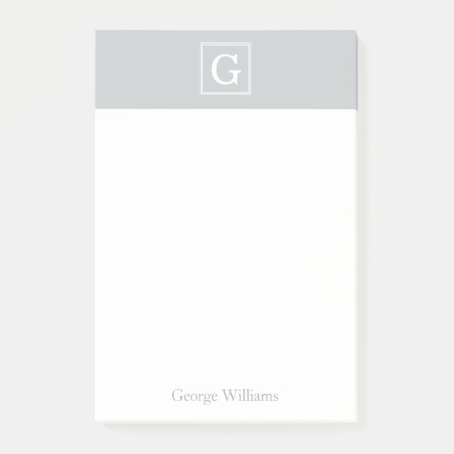 Gray Framed Monogram Personalized Post-it Notes (Front)