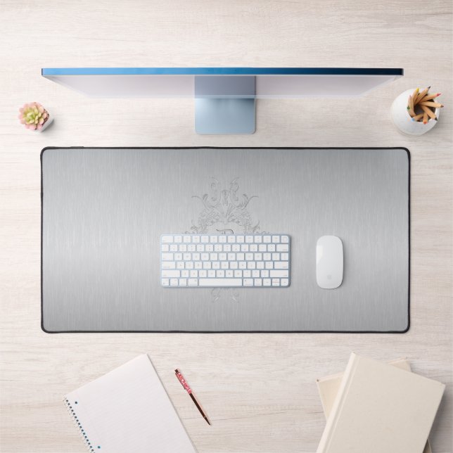 Gray Frane and Brushed Aluminum Custom Initial Desk Mat (Office 1)