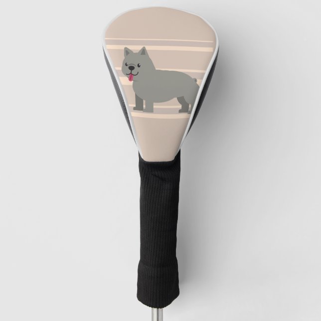 Gray French Bulldog, Beige Striped Golf Head Cover (Front)