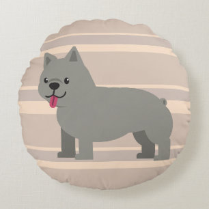 Gray French Bulldog, Beige Striped Round Pillow