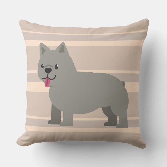 Gray French Bulldog, Beige Striped Throw Pillow (Front)