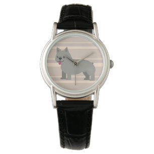 Gray French Bulldog, Beige Striped Watch