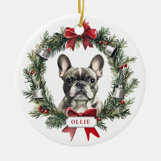 Gray French Bulldog Ceramic Circle Ornament (Front)