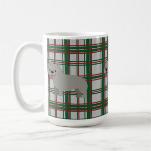 Gray French Bulldog, Christmas Plaid Coffee Mug