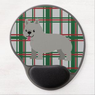 Gray French Bulldog, Christmas Plaid Gel Mouse Pad