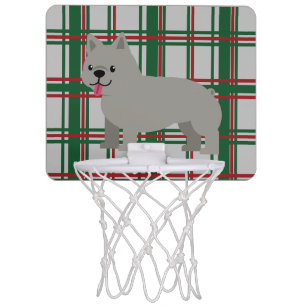 Gray French Bulldog, Christmas Plaid Mini Basketball Hoop