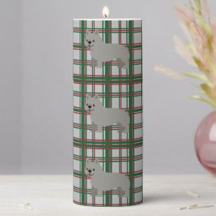 Gray French Bulldog, Christmas Plaid Pillar Candle