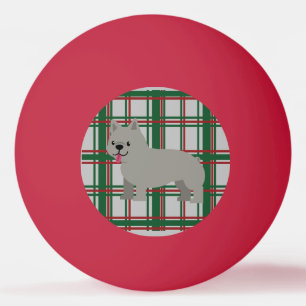 Gray French Bulldog, Christmas Plaid Ping Pong Ball