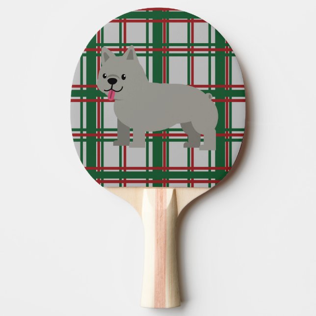Gray French Bulldog, Christmas Plaid Ping Pong Paddle (Front)
