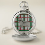 Gray French Bulldog, Christmas Plaid Pocket Watch