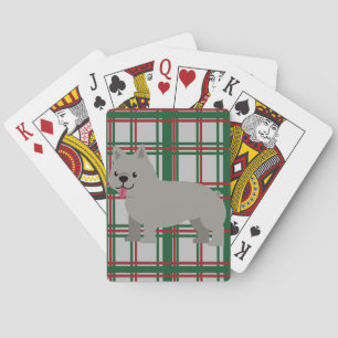 Gray French Bulldog, Christmas Plaid Poker Cards