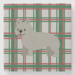 Gray French Bulldog, Christmas Plaid Stone Coaster