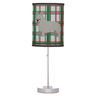 Gray French Bulldog, Christmas Plaid Table Lamp
