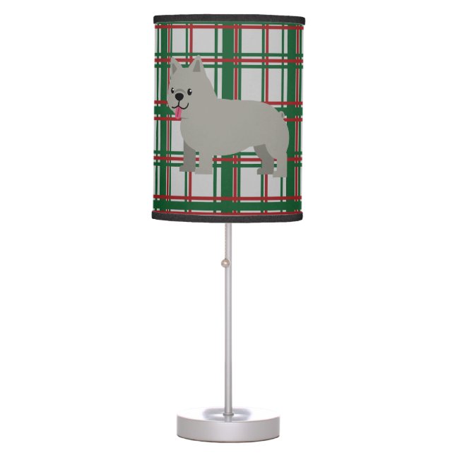 Gray French Bulldog, Christmas Plaid Table Lamp (Front)