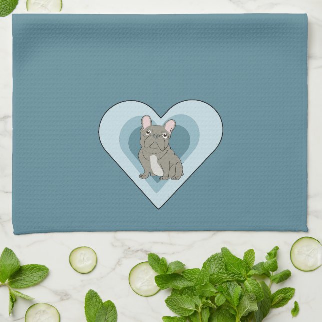 Gray French Bulldog Kitchen Towel (Folded)