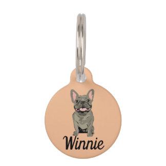 Gray French Bulldog Pet ID Tag