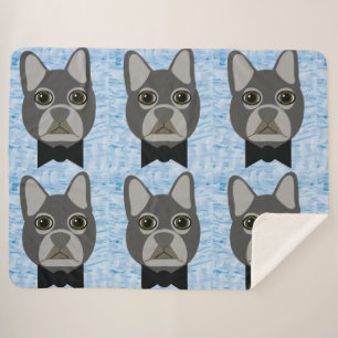 Gray French Bulldog, watercolor blue Sherpa Blanket