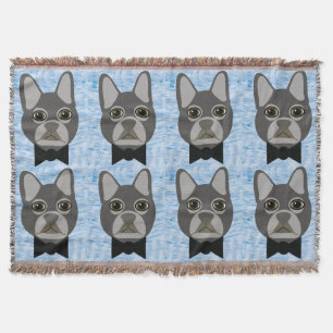 Gray French Bulldog, watercolor blue Throw Blanket