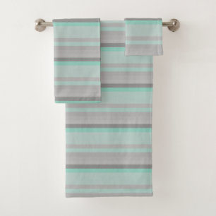 gray   -  fresh green  stripes bath towel set