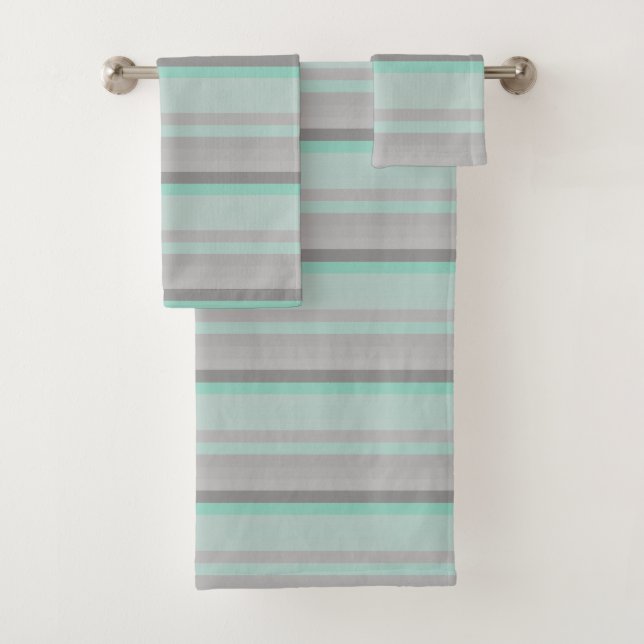 gray   -  fresh green  stripes bath towel set (Insitu)
